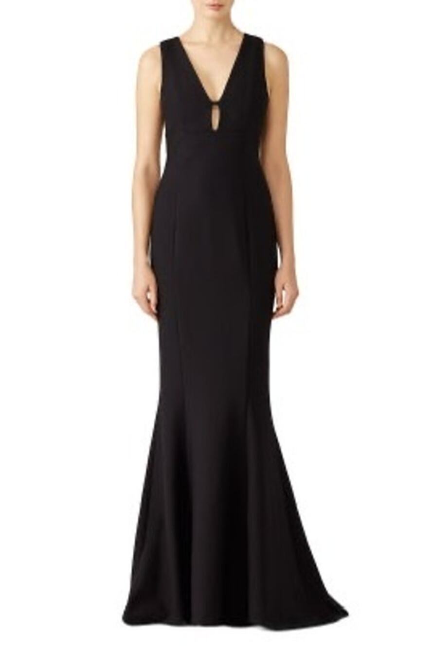 LIKELY Women's Black Aubrey Sleeveless Back Zip V-Neckline Pleated Gown Size 6